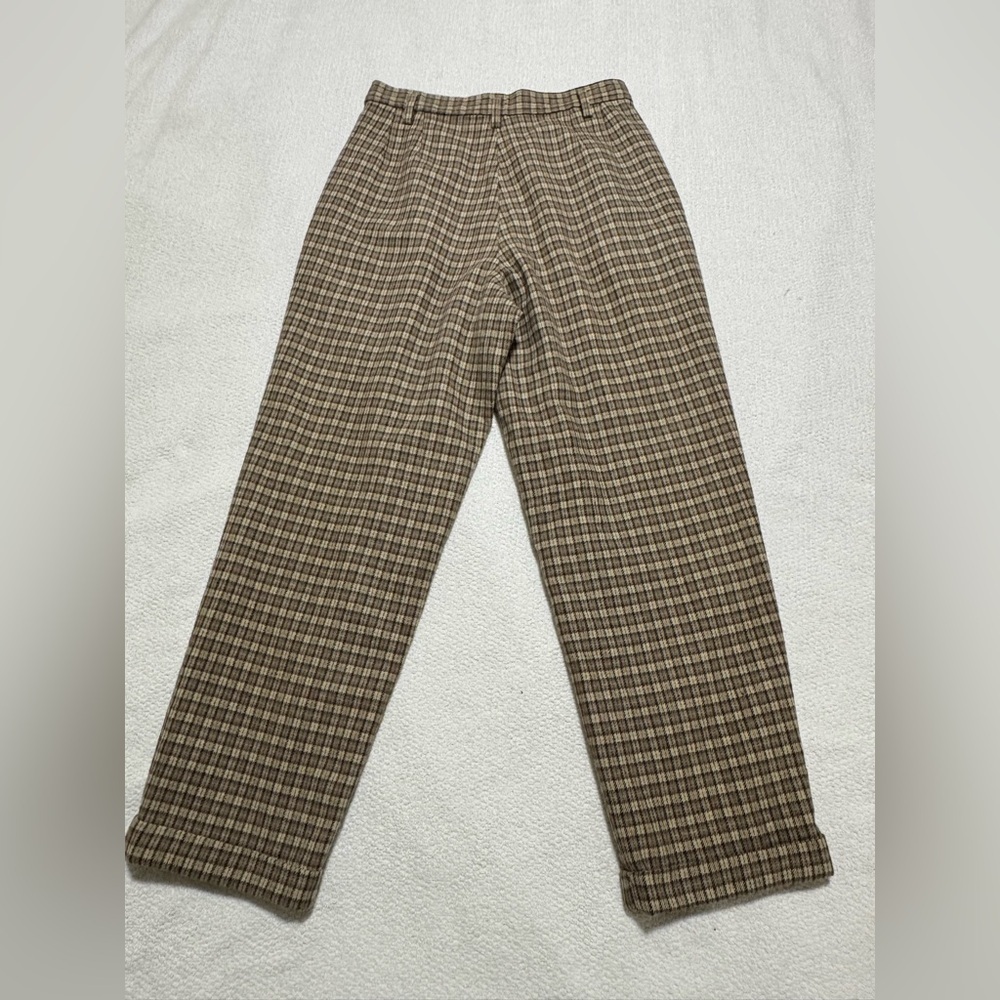 Woolrich Women 14 Brown Wool Blend Plaid Tapered High Rise Lined Pockets Pants - Picture 13 of 13